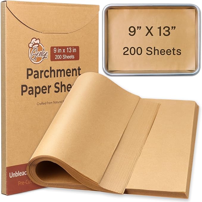 200 Pcs Parchment Paper Baking Sheets, 9x13 Inch Non-Stick Pre Cut Baking Parchment Sheets for Oven & Air Fryer, Ideal for Bread, Cookies & Cakes (Unbleached)