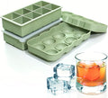 Large Ice Cube Trays Perfect for Whiskey and Summer Drinks - Space Black, Italian Design - 2 Pack (16 x Ice Cubes | Square and Round | XL) - Cosvino - Removable Lid, Easy Release (Olive Green)