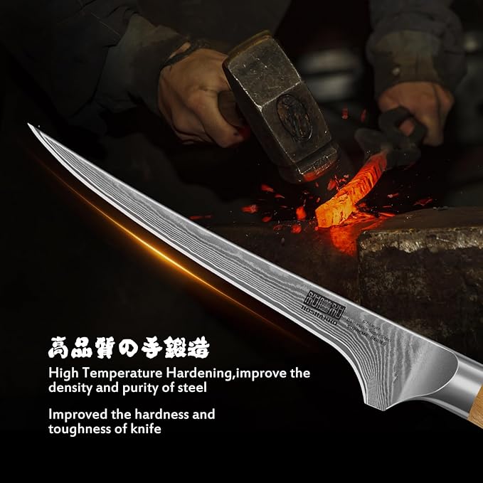HOSHANHO 7 Inch Damascus Fillet Knife, Professional 10Cr15CoMoV Super Steel Japanese Boning Knife, Ultra Sharp Fish Knife with Ergonomic Olive Wood Handle