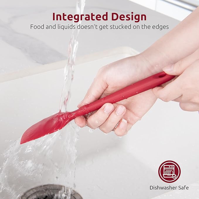 U-Taste Small Mini Silicone Spatula: 9×2inch 600ºF Heat-Resistant Food-Grade Jar Scraper for Kitchen Use, Non-Stick Seamless Flexible Baking Utensil for Mixing, Scraping Jam in Bowl or Cup (Red)