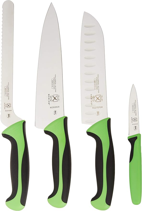 Mercer Culinary Millennia Colors 5-Piece Magnetic Board Set with Green Handles, Acacia, 16 x 8 x 18 inches