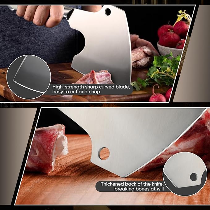Meat Cleaver Heavy Duty - Bone Chopper, Hand Forged Kitchen Axe with Full Tang Handle, Bone Chopping Knife, Japanese Butcher Knife for Meat Cutting, Kitchen Gift for Men