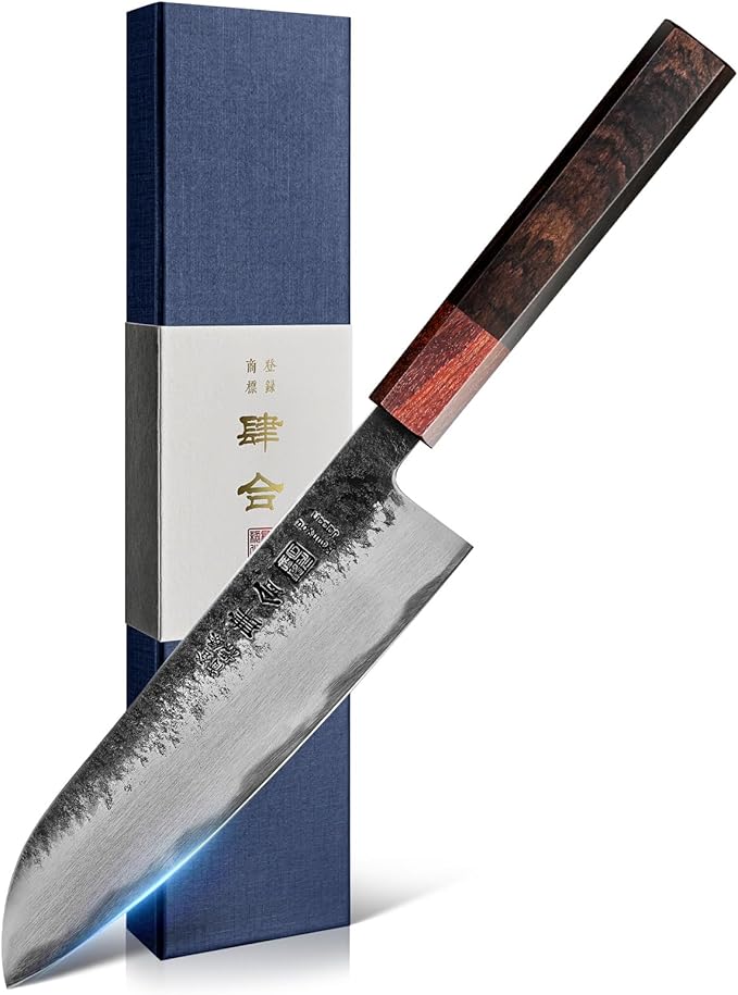 7 inch Razor Sharp Santoku Knife, AUS-8 Alloy Steel 18cm Japanese Chef Knife with Eboy Handle, Chefs Knife with Premium Gift Box (WA Series)