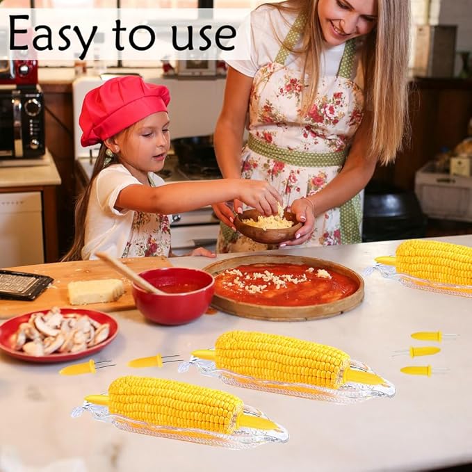 Stainless Steel Corn Holders - 16 Pack with 5 Pack Dish Set, Transparent Corn Trays