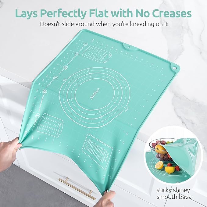 U-Taste Liquid Silicone Pastry Mat: 16"x20" Food-Grade Non-Stick Dough Rolling Baking Sheet, Non Slip for Kneading, Making Pizza, Fondant, Pie Crust with Clear Measurement and Raised Edges (Aqua Sky)