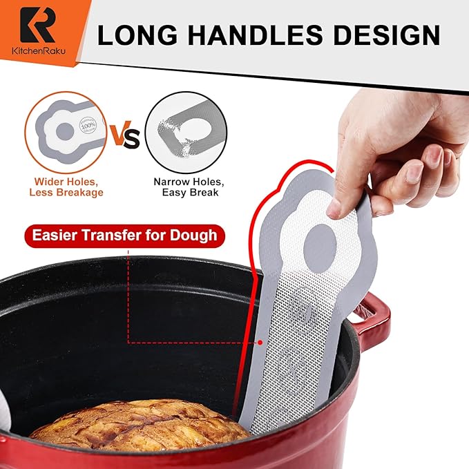 Cook's Aid 2 Pcs Silicone Bread Sling for Dutch Oven, Non-Stick Bread Baking Mat Set, Reusable Sourdough Bread Sling with Long Handles for Easier Transfer for Dough