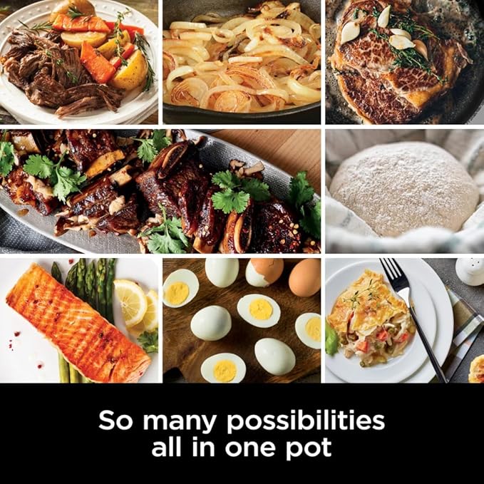 Ninja Foodi 8-in-1 Everyday Possible Cooker PRO 8.5-Quart Multi-Cooker with Glass Lid, Slow Coorker Integrated Spoon, and Non-Stick, Oven-Safe Pot,Sea Salt Grey