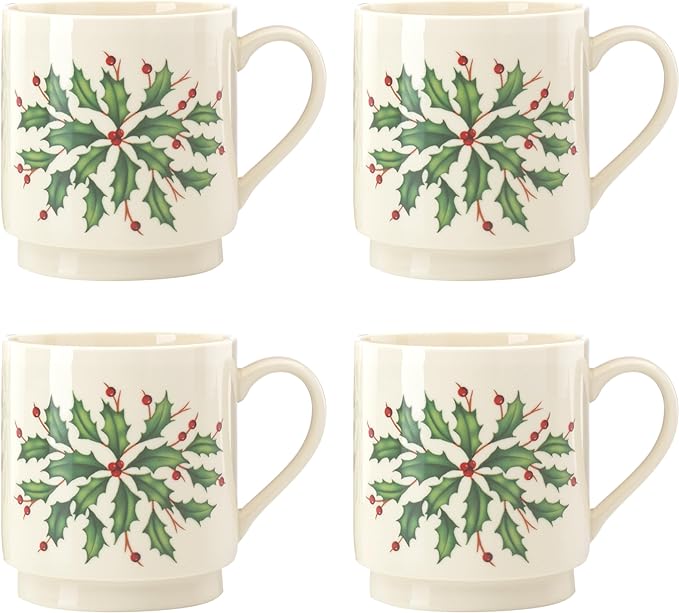 Lenox 853763 Holiday 4-Piece Stackable Mug Set, Christmas Dinnerware, Hosting