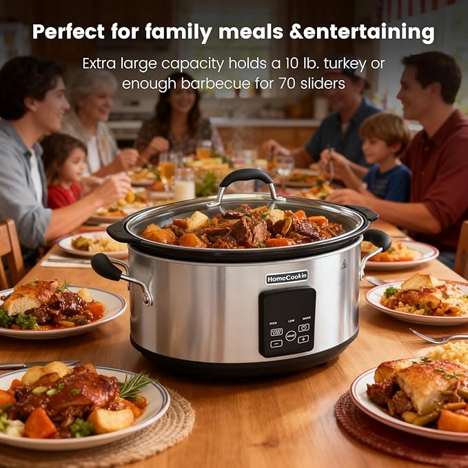 HOMECOOKIN Slow Cooker, Extra Large 10 Quart Digital Programmable Slow Cookers with Timer, Dishwasher Safe Glass Lid & Crock, Kitchen Appliance for Families and Gatherings, Stainless Steel