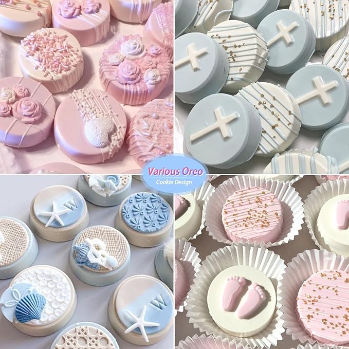 Sakolla 2 PCS Round Chocolate Cookie Molds, 12 Cavity Cylinder Silicone Molds for Chocolate Covered Oreos, Cake, Candy, Pudding, Mini Soap (Rose Red + Blue)