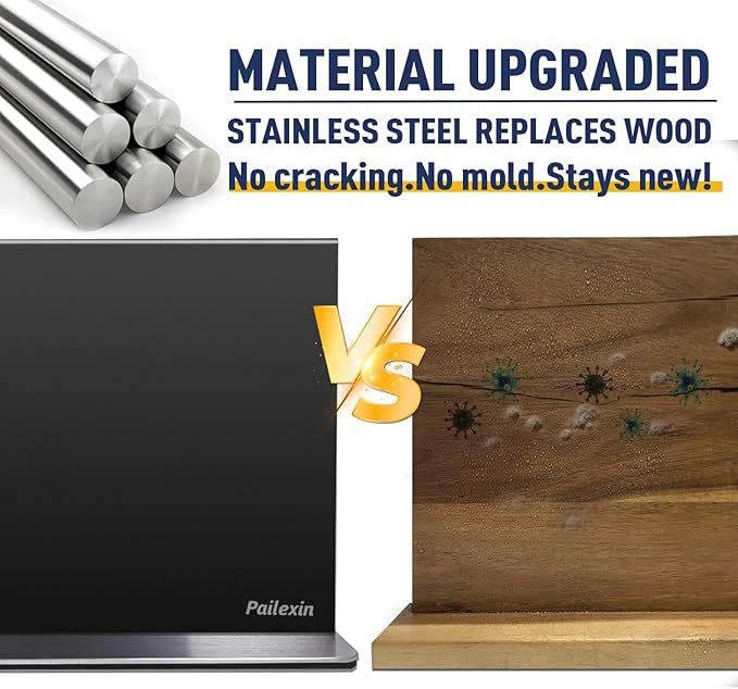 Magnetic Knife Block Without Knives—Black Stainless Steel Double-Sided Magnetic Knife Holder Stand with Strong Magnets, Knife Storage Organizer for Kitchen Counter top, 16 inch