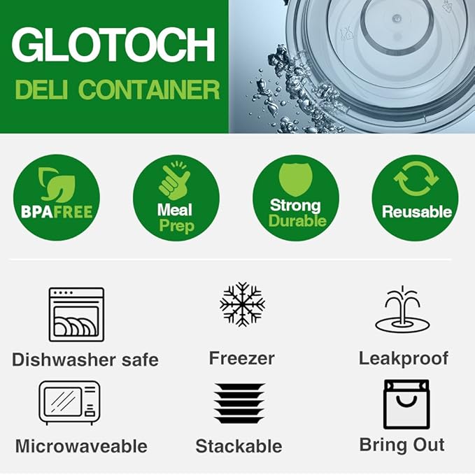 Glotoch Meal Prep Food Container 50 Pack, Disposable with Lids, Durable To Go Containers, for Takeout, Salad , Microwave Safe, BPA-Free, Stackable - 16 OZ