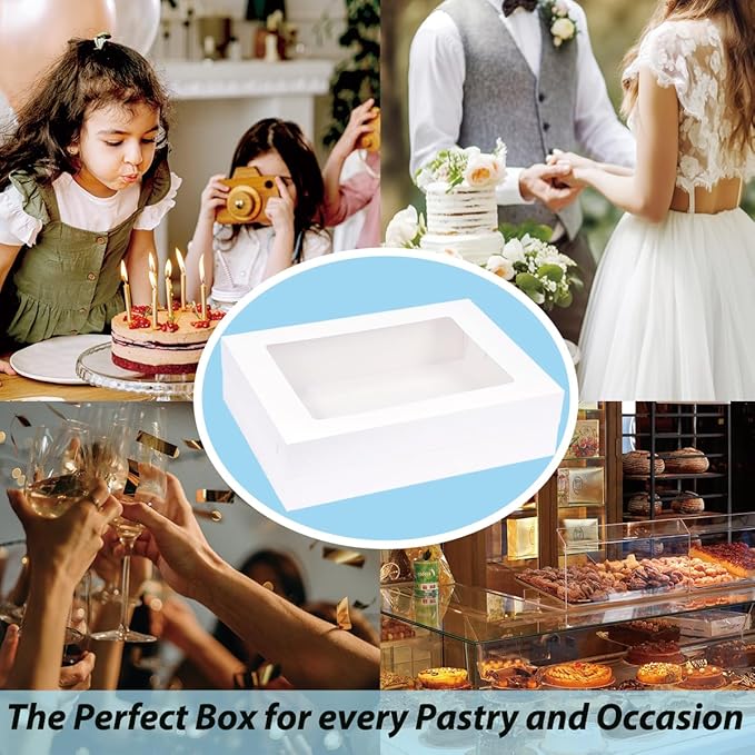 10 Pack 19x14x5 Inch Large Rectangle Cake Boxes with Thick Cake Boards, Half Sheet Bakery Boxes for Pastry Baking,Cupcake,Muffins & Pie