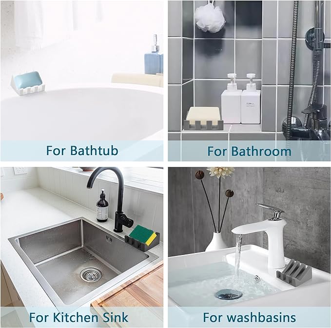 Self Draining Soap Dish,Silicone Suction Cup Soap Holder, Bathroom Soap Dish for Bar Soap,Can Extend Soap Life,Bathroom, Bath Tub, Kitchen Sink (4, Black)