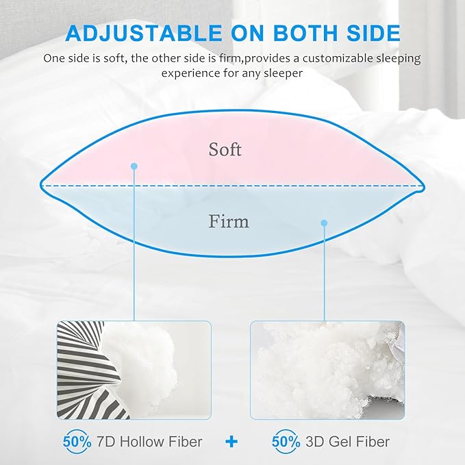 EIUE Bed Pillows for Sleeping 2 Pack Queen Size，Super Soft Down Alternative Microfiber Filled Pillows,Pillows for Side and Back Sleepers,20 x 30 Inches,Striped White Grey