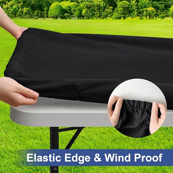 homing Rectangle Table Cloth Cover, Waterproof Polyester Elastic Fitted Tablecloth, Fits for 4 Foot Folding Tables, Washable Table Protector for Picnic, Camping, Outdoor (Black, 30" x 48")