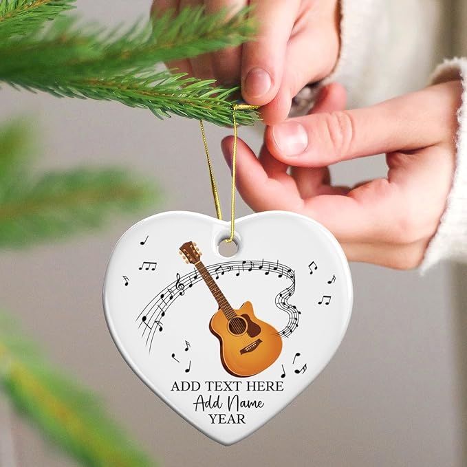 Customized Guitar Christmas Ceramic Ornaments, 2025 Christmas Ornament Gift for Guitarist Teacher, Personalized Guitar Player Xmas Ornament with Text Name & Year, Instrument Xmas Tree Decor