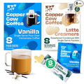 Copper Cow Coffee Pour Over Vietnamese Ground Coffee Pouches + Sweetened Condensed Milk Creamers (8 Coffees & 8 Milk Creamers) | Vanilla Lattes, No Refrigeration Needed, Travel Friendly