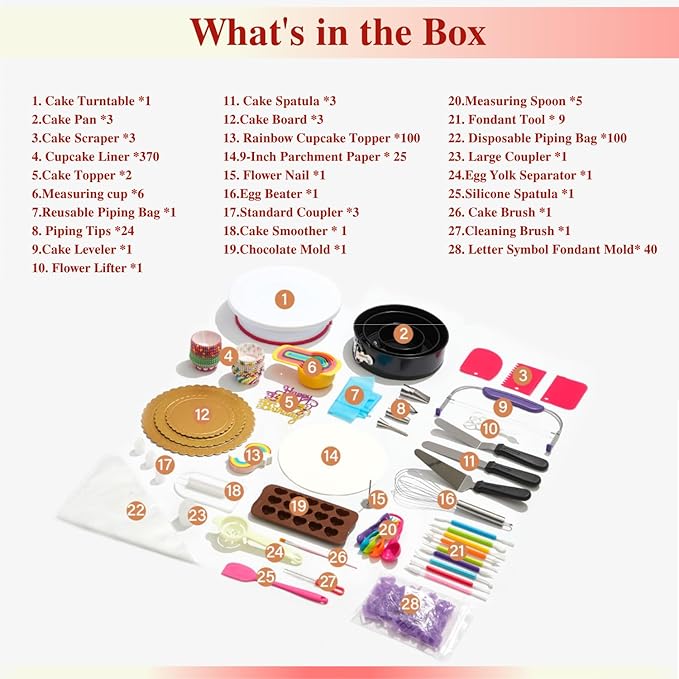 700PCs Cake Decorating Kit with Baking Supplies - Cake Turntable for Decorating with Baking Pans, Leveler, 24 Numbered Piping Tips, 2 Spatulas, Fondant Tools, Video Course, Pattern Chart & More