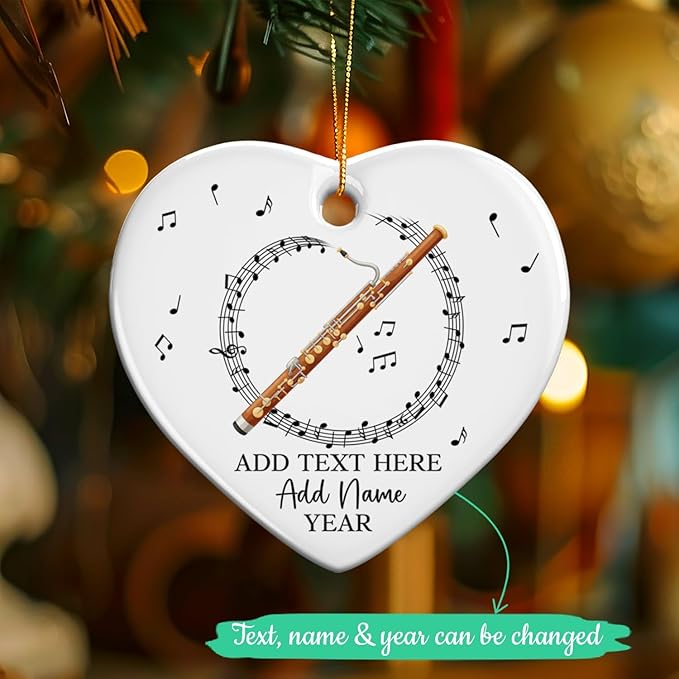 Customized Text Name & Year Bassoon Christmas Ornament, Bassoon Musical Instrument Ceramic Ornament for Xmas Tree, Personalized Music Lover Christmas Tree Ornaments 2025, Gift for Bassoonist
