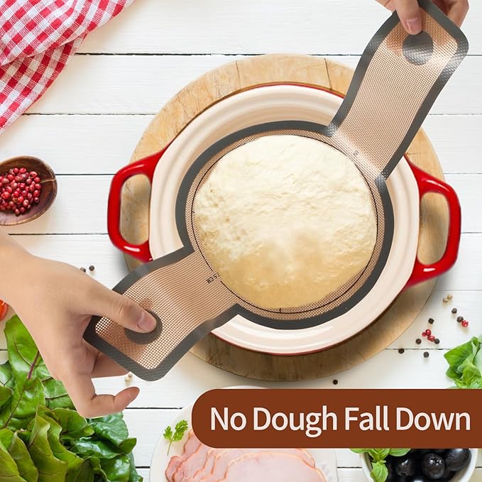 XCZ Silicone Bread Sling for Transferable Dough - 2PCs Reusable Silicone Baking Mat for Sourdough Bread Baking – Heat-Resistant Dutch Oven Liner with Storage Band