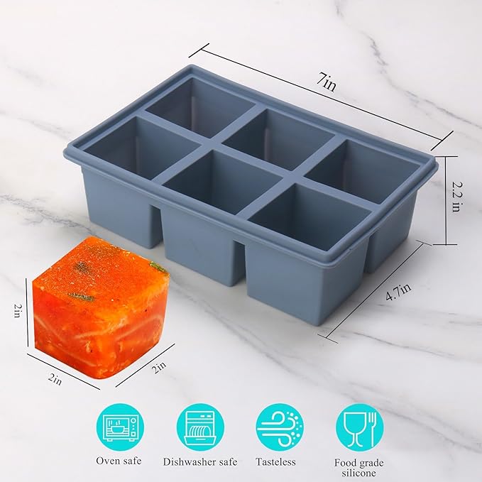 1/2 Cup Silicone Freezer Tray With Lid,Silicone Freezer Molds 6-Pack For meal prep & freezing of various sauces and other dishes, makes 36 perfect 1/2 cup portions cubes (Multicolor 6 Pack)