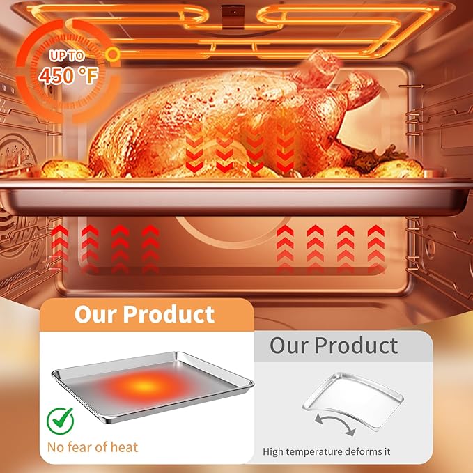 Baking Sheet Set of 3, Stainless Steel Cookie Sheets Baking Sheet Pan, 10.5/12.4/16 Inch, Thicker and Firmer Baking Pans Set, Non-stick, Non toxic & Heavy Duty & Easy Clean，Dishwasher Safe