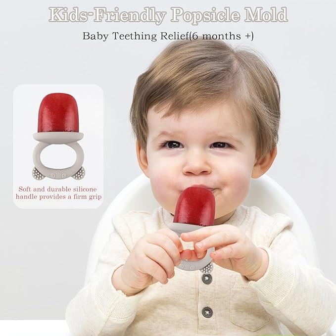 WMKGG Baby Popsicle Molds, Breastmilk Popsicle Molds for Teething Relief with Sticks, Baby Food Freezer Tray, Storage Container for Homemade Food(Grey)
