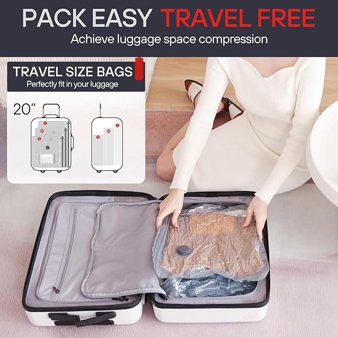 15-Pack Vacuum Storage Bags for Travel, Large/Medium/Small Compression Bags for Clothes (No Pump)