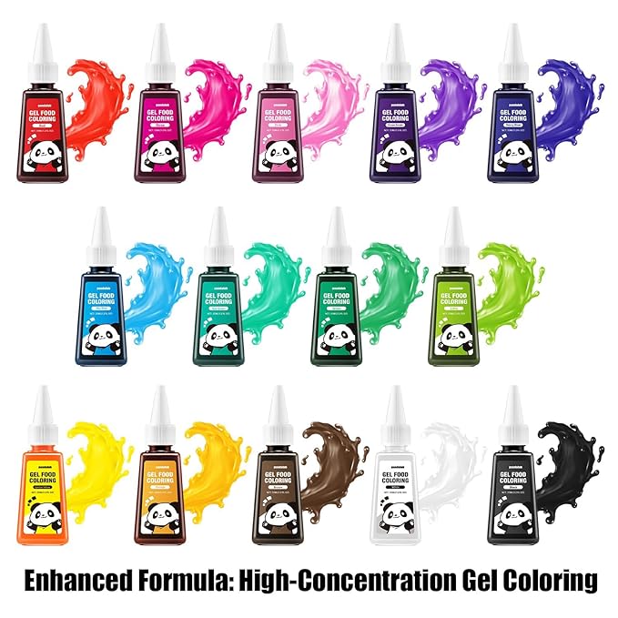 Gel Food Coloring Set - Concentrated Vibrant 14 Colors Edible Food Grade Dye for Cake, Icing, Macarons, Cookies, Baking Decoration, Fondant, DIY Soap, Bath Bombs -16.6 fl.oz (35ml/Bottle)