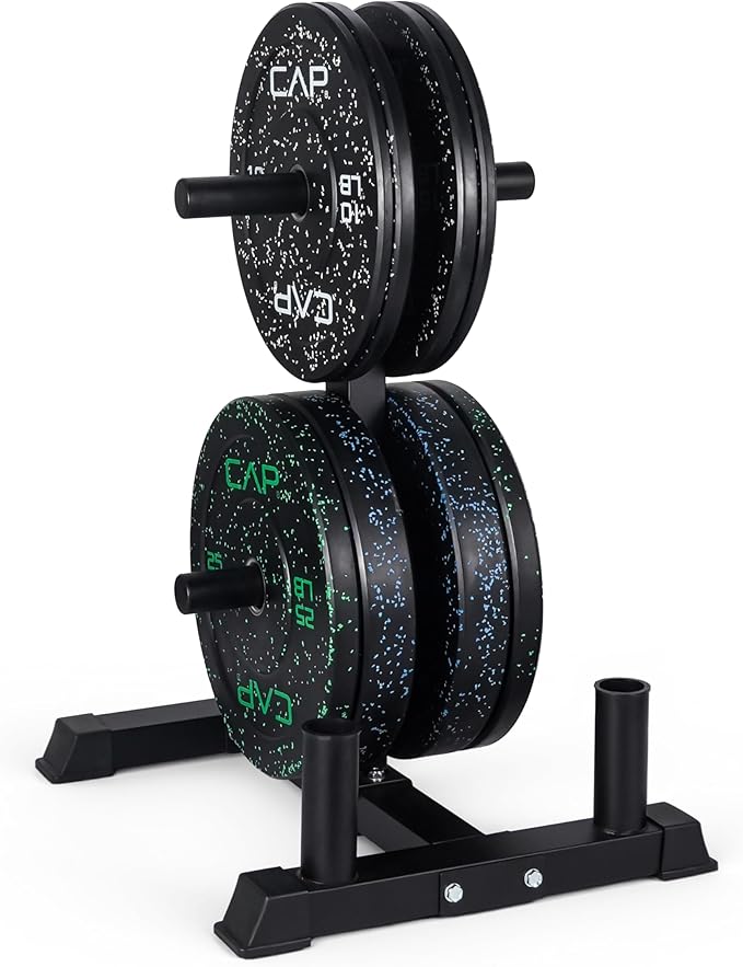 CAP Barbell 2-Inch Olympic Bumper Plate Weight Set with 6 Post Rack | 100-370 lbs | Multiple Options