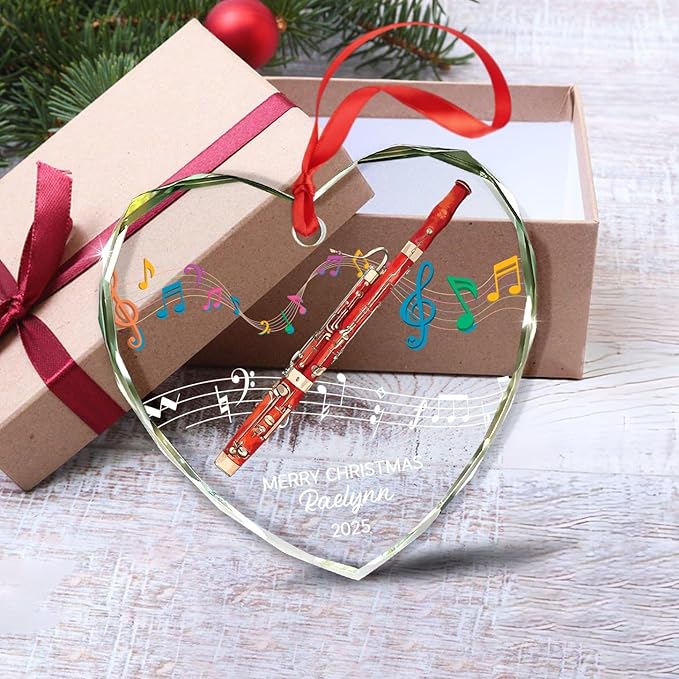 Personalized Bassoon Instrument Glass Xmas Ornament Gift, Customized Bassoon Player Christmas Keepsake Ornament with Text Year Name, Unique Bassoons Musical Instrument Glass Christmas Ornaments 2025