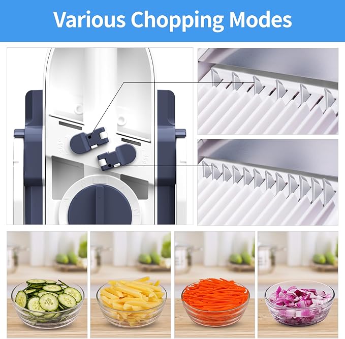 [5 in 1] Mandoline Slicer for Kitchen & Safe Vegetable Chopper & Adjustable Mandoline Slicer, can't Detachable Blade, Mandolin can Cut Slicing, Strips, Shredding, Dicing