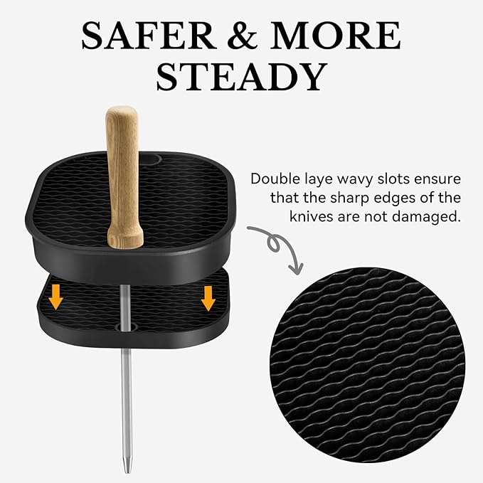 Ninonly Black Knife Block Without Knives 3 in 1 Universal Square Knife Holder Without Knives with Scissors Slot and Sharpening Rod Detachable Kitchen Knife Holder for Easy Cleaning Space Saver