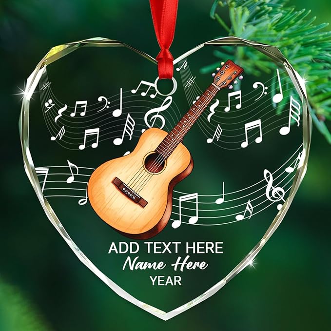 Personalized Guitar Glass Christmas Ornament 2025, Customized Text Year Name Keepsake Ornaments Gift for Guitarist Brother Sister Dad Mom Kids, Unique Guitar Musical Instrument Glass Xmas Ornament