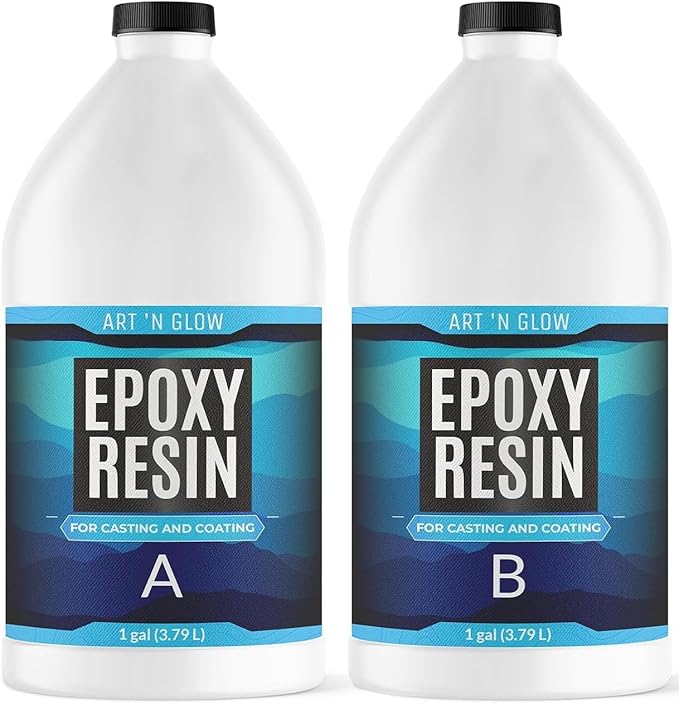Art 'N Glow Epoxy Resin 2 Gallon Kit - Crystal Clear, UV Resistant, Self Leveling, Food Safe for Table Top, Crafts, Wood, Casting, Jewelry Making, Use with Mica Powder, Silicone Molds, Alcohol Ink