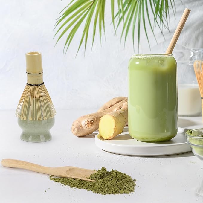 6Pcs Matcha Whisk Set With Bamboo Whisk(120-Prong) and Ceramics Holders and Bowl,Scoop,Stainless Steel Sifter for Women Christmas Birthday Gifts