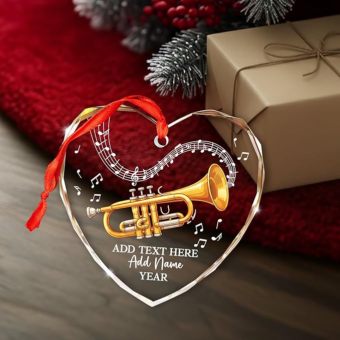 Customized Cornet Player Christmas Glass Ornament 2025, Personalized Text Name & Year Cornet Xmas Tree Ornaments, Music Instrument Themed Xmas Ornament Gift for Him Her, Music Lover Keepsake