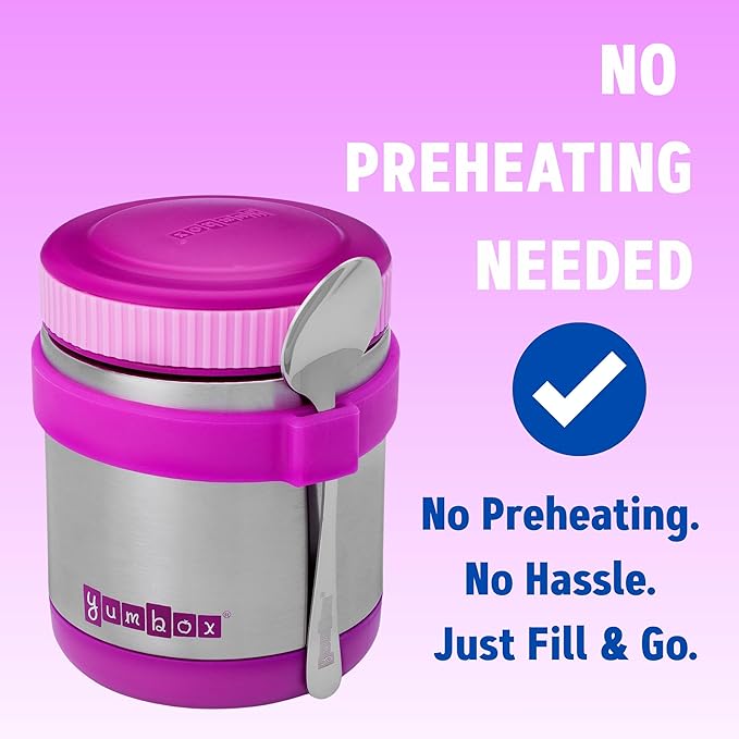 Yumbox Zuppa Leak-Proof Insulated Food Jar, 14 oz (1.75 cups), Triple Insulated Stainless Steel, Keeps Food Hot for 6 Hours, Cold for 12 Hours, Wide Mouth with Removable Utensil Band, Bijoux Purple