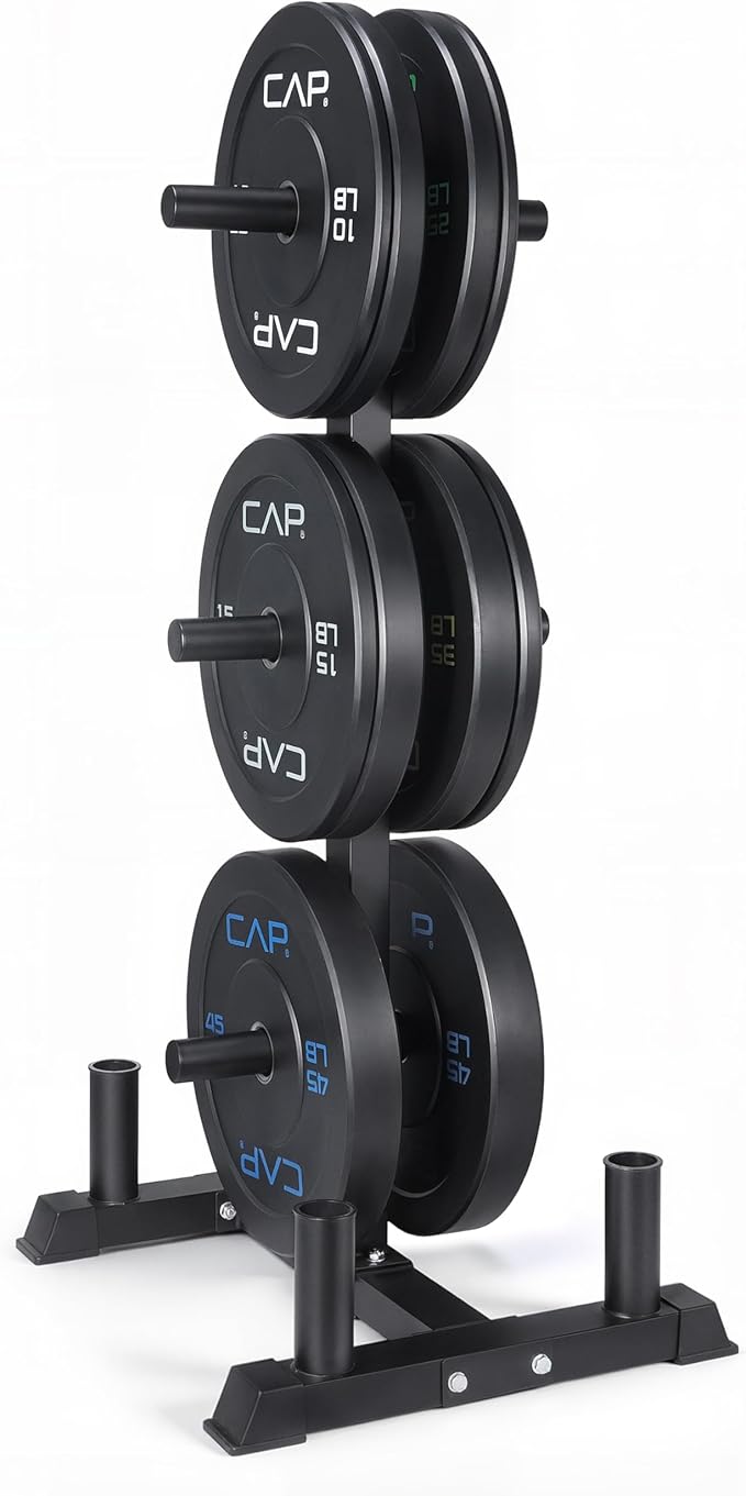 CAP Barbell 2-Inch Olympic Bumper Plate Weight Set with 6 Post Rack | 100-370 lbs | Multiple Options
