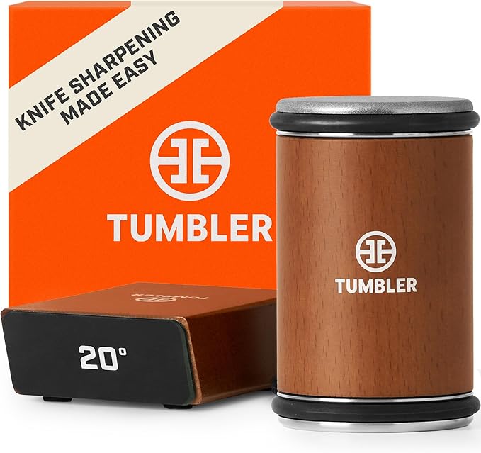 The Original Tumbler Rolling Knife Sharpener™ – Easy Manual Sharpener for Kitchen, Outdoor & Utility Knives – 15° & 20° Angle Guides