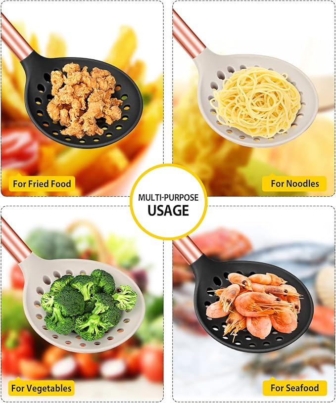 Kitchen Ladle Strainer Set of 2 Large Slotted Spoon with High Heat Resistant BPA Free Non Stick Cooking Skimmers For Draining and Frying