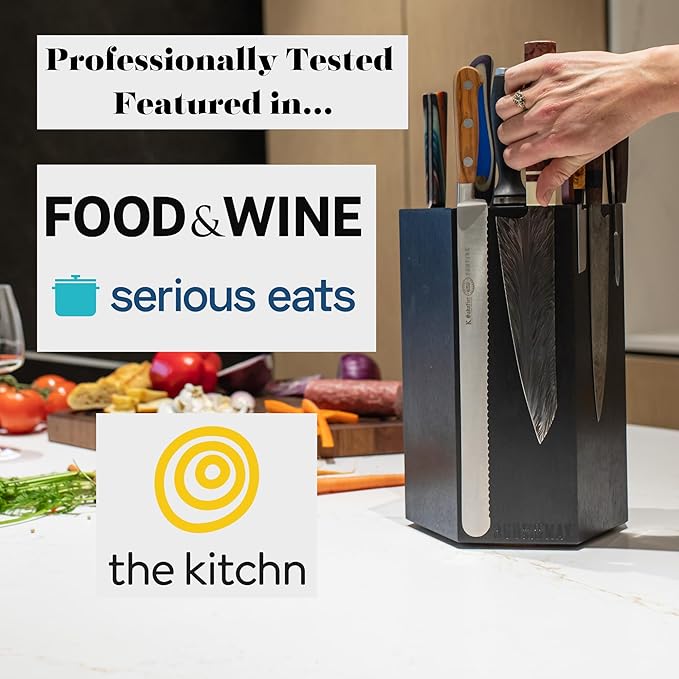 360KnifeBlock® MAX (black) ROTATING Magnetic Knife Block - MAX 12" tall with an array top slots SeriousEats/Food&Wine/ATK BEST Universal Knife Block - handmade in Washington