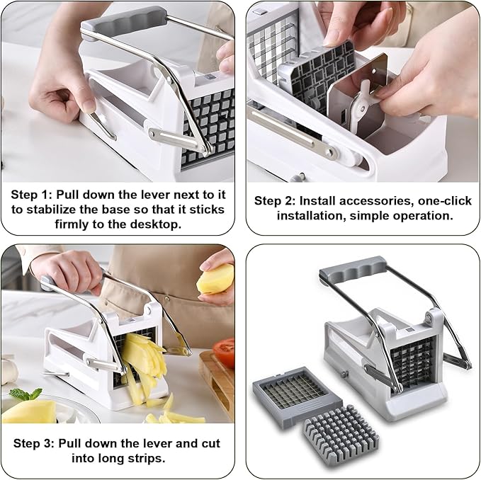 French Fry Cutter, with Different Blade Sizes,Featuring Non-slip Cuction Bases,Work for Potatoes, Carrots, Cucumbers, etc.