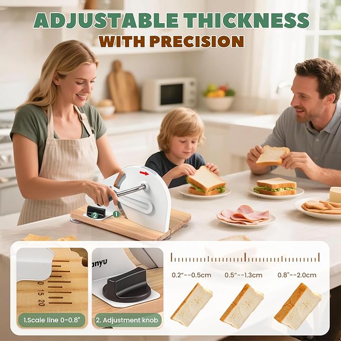 Huanyu Manual Bread Slicer Upgrade Foldable Sourdough Cutter Versatile Hand Crank Slicers Stainless Steel Blade Adjustable Thickness with Scale Line&Suction Cup for Homemade & Commercial Use (White)