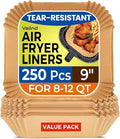 Vailnd Air Fryer Disposable Paper Liners 9inch Square, 125PCS Non-Stick Food Grade Air Fryer Parchment Paper, Oil Resistant & Waterproof Baking Liner for 8-12 QT Oven