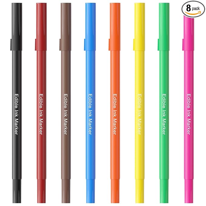 Jewem Edible Markers for Cookie Decorating,8Pcs Ultra Fine Tip(0.5mm) Food Coloring Pens, Upgrade Double Side Food Grade Pens for Decorating Fondant Cakes, Easter Eggs, Frosting, Macaron,Halloween and Christmas Gifts