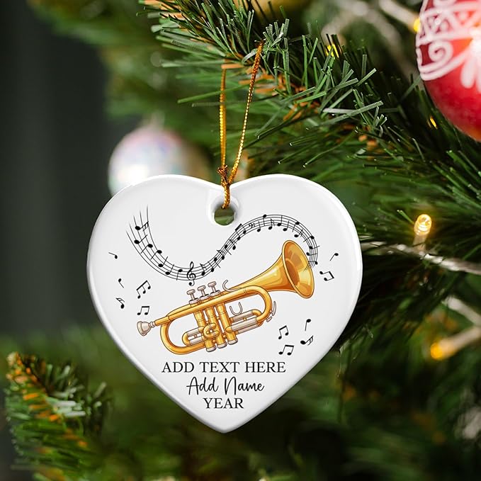 Customized Cornet Player Ceramic Ornament Christmas 2025, Personalized Text/Name/Year Cornet Xmas Tree Ornaments, Music Instrument Themed Xmas Ornament Gift for Him Her, Music Lover Keepsake