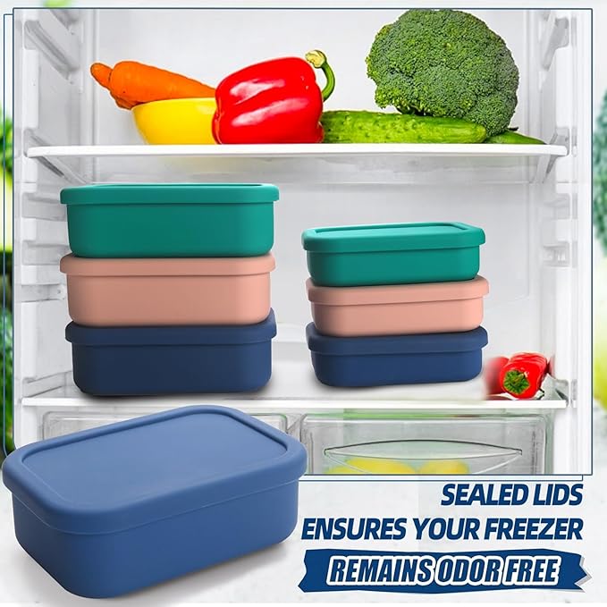 2 Cup and 1 Cup Silicone Freezer Trays with Lid 6 Pack Silicone Freezer Molds soup freezer containers Make 6 Perfect Soups, Broths, Stews, Sauces, Curries (Multicolor 6 Pack)