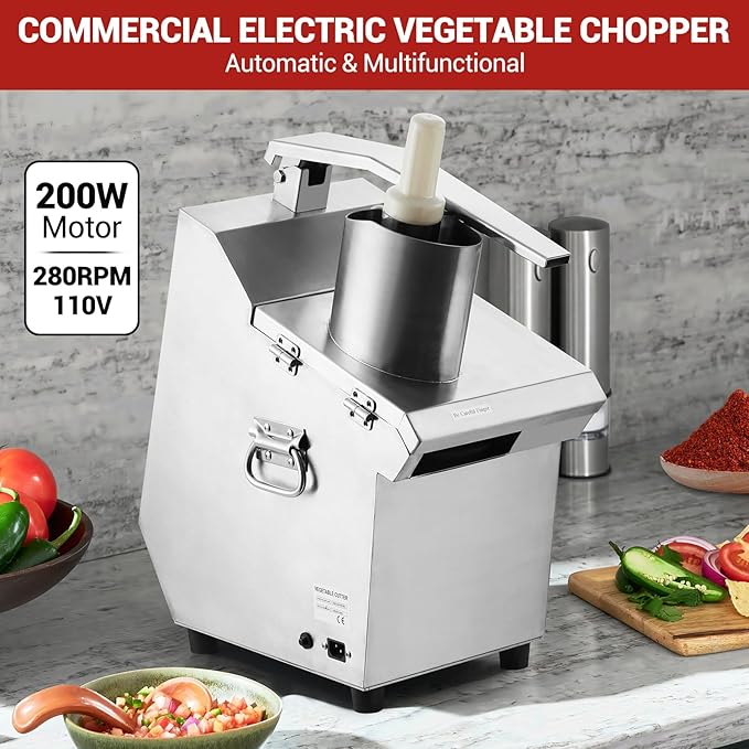 Commercial Food Processor with 5 Blades, Electric Vegetable Slicer & Chopper for Restaurant Kitchen - Stainless Steel Multifunctional Shredder, Slicer